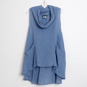 ✨ MARIANNE GREAVES Art to Wear 100% Linen Top Cowl Neck Tunic Pockets Lagenlook
